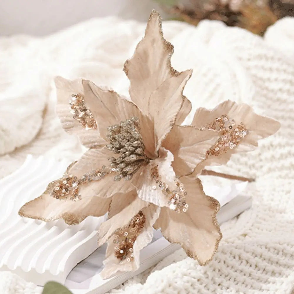28cm Hanging Glitter Xmas Flower Christmas Decoration