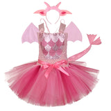 Girls Pink Dragon Halloween Costume with Ears and Tail