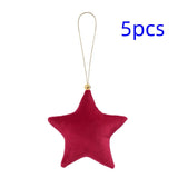 5pcs Christmas Velvet Star Ornaments Xmas Tree Hanging Decorations