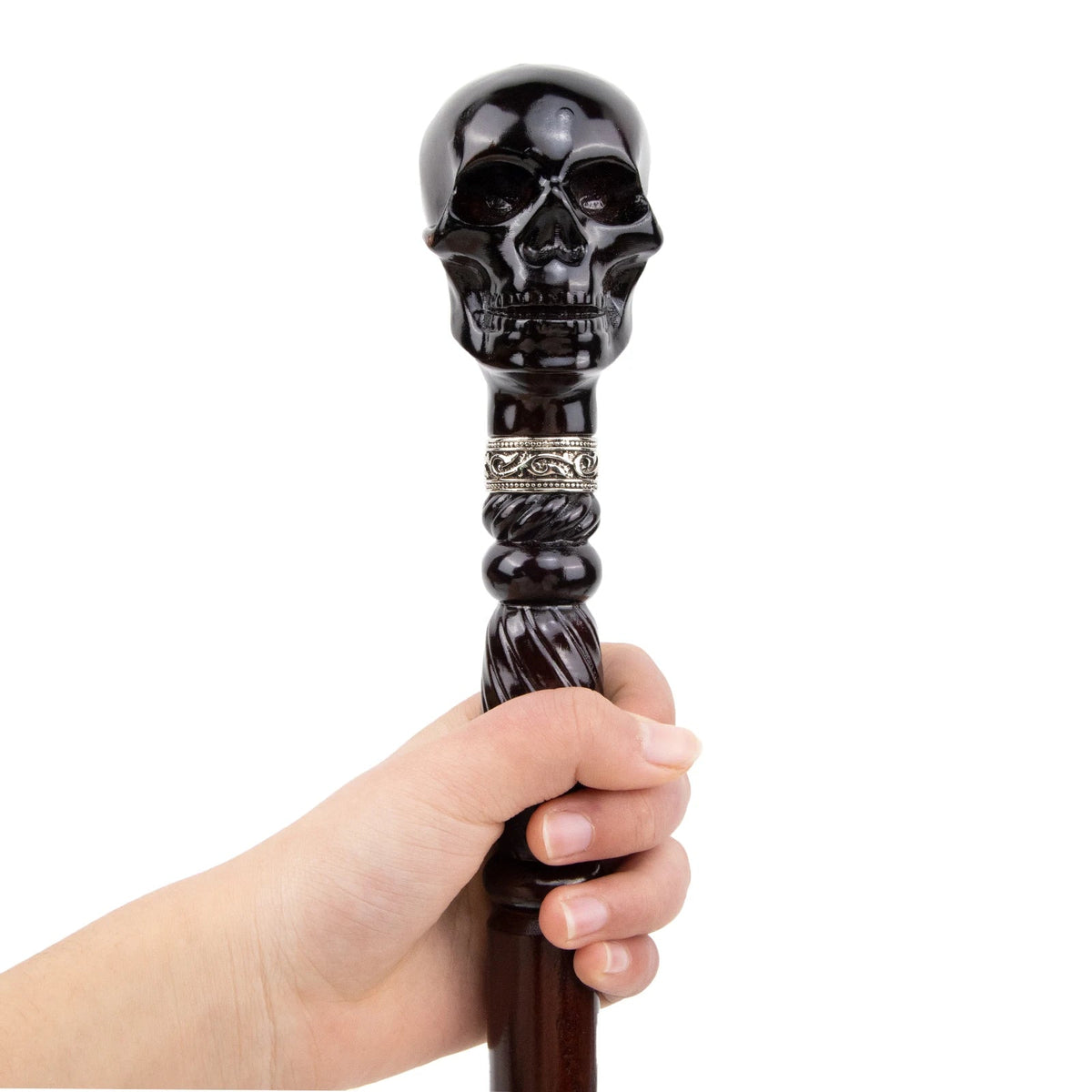 Black Skull Wooden Walking Stick Cosplay Sceptre Cane 93cm