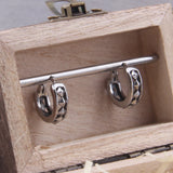 Viking Rivet Stainless Steel Huggie Hoop Earrings for Men with Wooden Box