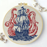 Kraken and Ship DIY Embroidery Kit for Beginners