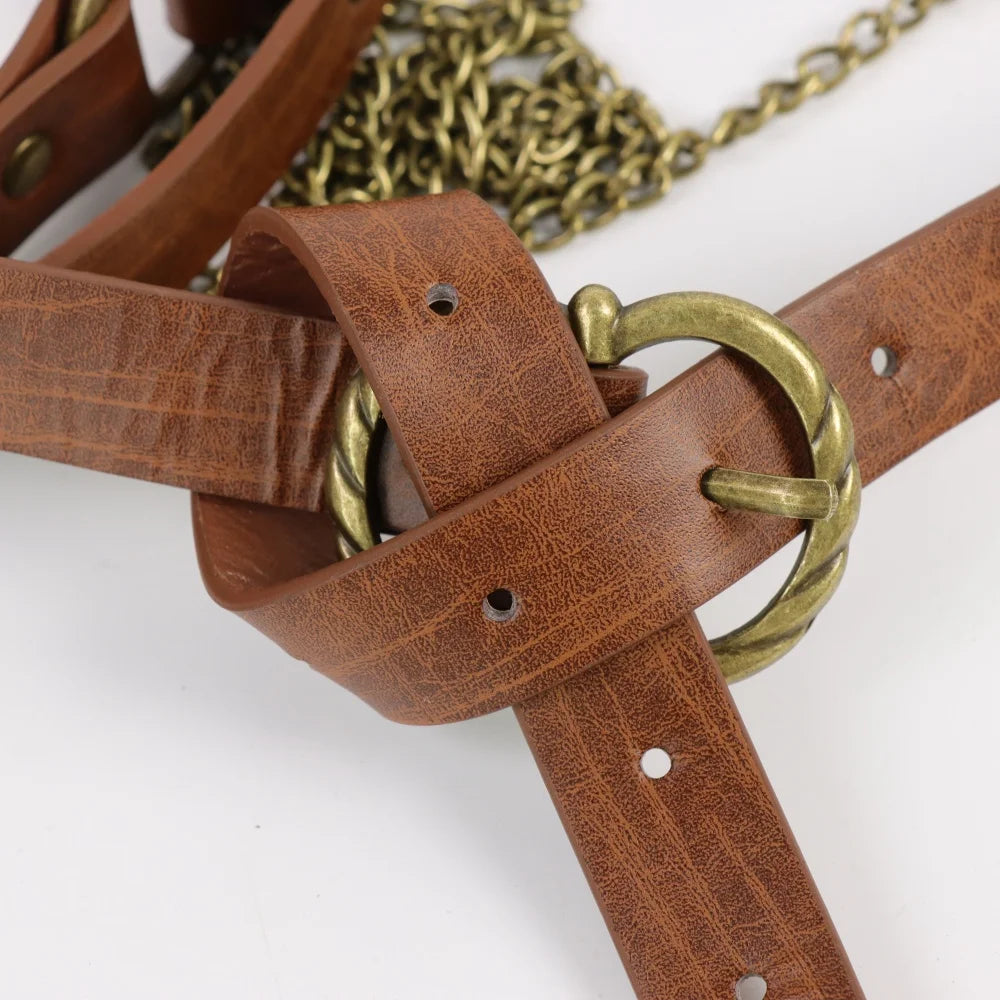 1 Piece Multi Wrap PU Belt with Chain Medieval Ranger Cosplay Belt