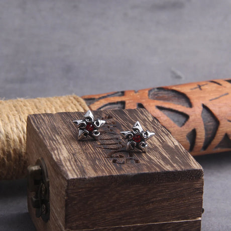 Pentagonal Star Stainless Steel Stud Hoop Earrings for Men with Wooden Box