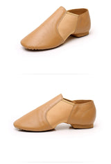 Genuine Leather Jazz Dance Shoes Brown Black Anti-Slip Latin Dance Practice Sneakers