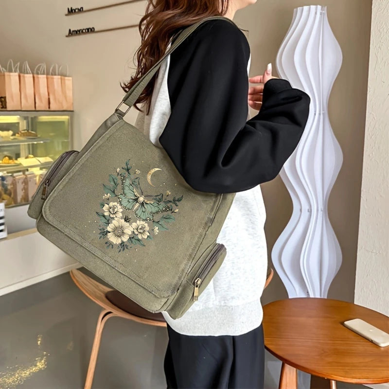 Luna Moth Butterfly Print Canvas Shoulder Bag Crossbody Messenger Bag