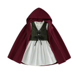 Medieval Woodland Kids Girls Costume Long Sleeve Lace Trim Dress with Vest Cloak Cosplay Outfit Set