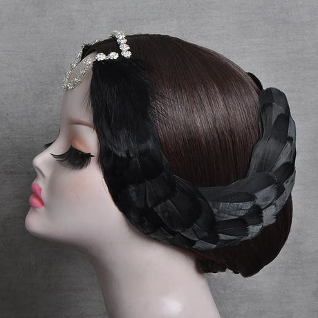Ballet Swan Lake Headwear White Black Feather Headband With Crystal Rhinestones Ballerina Headdress