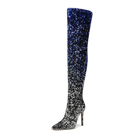 Galaxy Thigh High Boots Gradient Sequin Stretch Boots 11CM Heels