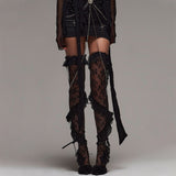 Gothic Lolita Ruffle Long Stockings Cosplay Costume Floral Lace Thigh High Socks