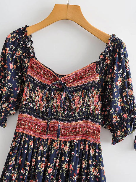Anahita Bohemian Floral Shirred Dress