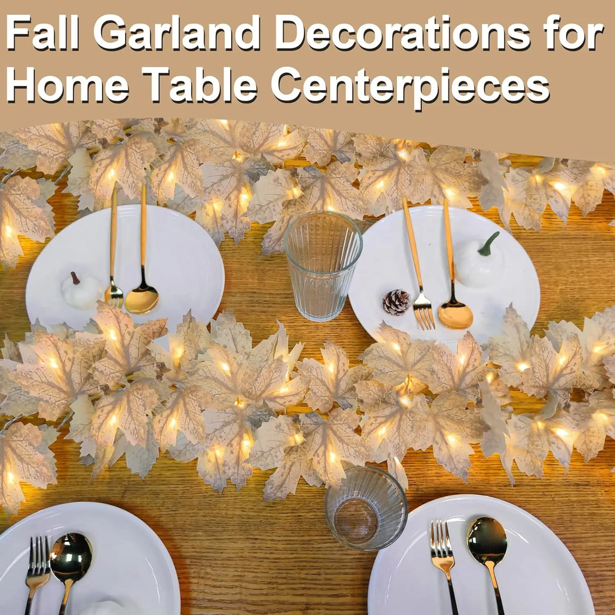 2 Pack Fall Maple Leaves Garland with Lights