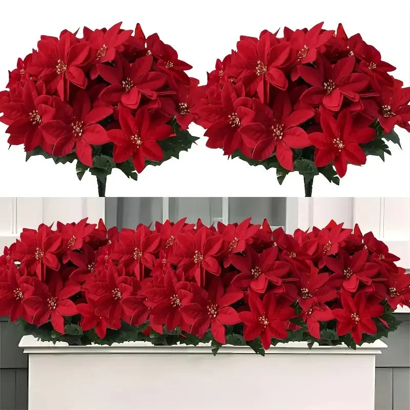 Artificial Christmas Red Poinsettia Flower Bouquets