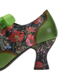 Sarah's Genuine Leather Green Pumps Heels Ribbon Lace Tie Shoes