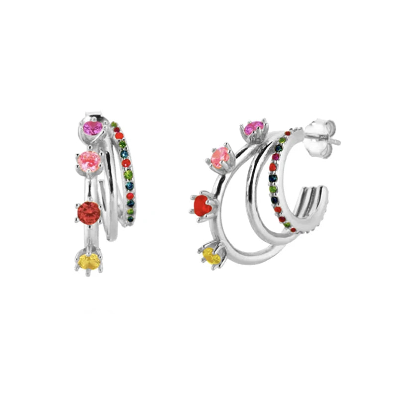 Colourful Zircon Gold Stud Earrings Mix'n'Match