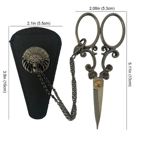 5.1inch Stainless Steel Embroidery Scissors with Chain Leather Cover