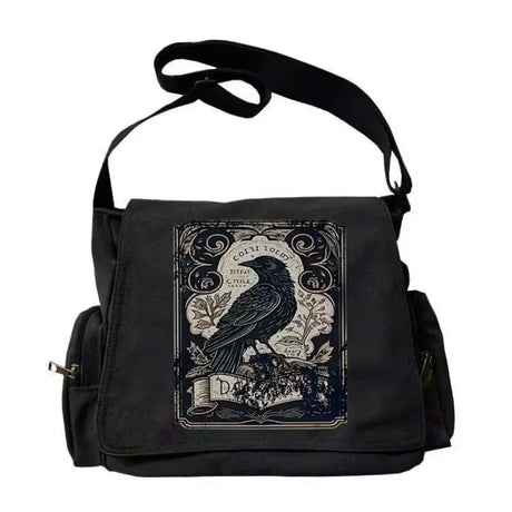 Raven Print Canvas Shoulder Bag Crossbody Messenger Bag