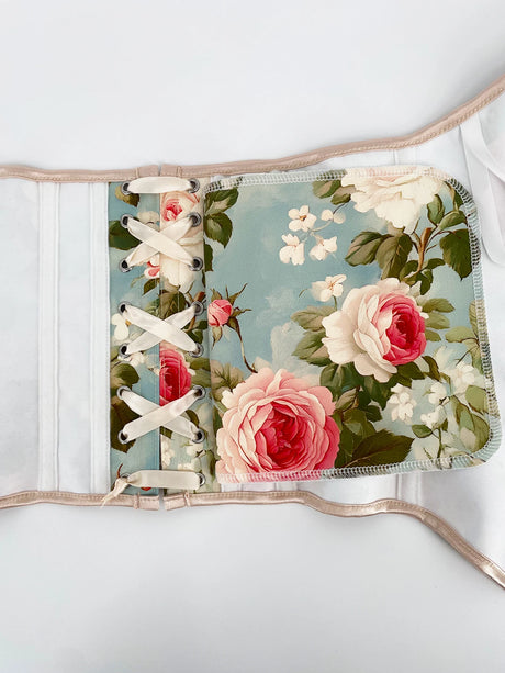 Roses and Blue Skies Floral Print Corset Overbust Corselet Bustiers