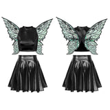 Festival Fairy Cosplay Costume Sleeveless Crop Top, High Waist Flared Skirt And Butterfly Wings Set
