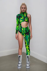 Asymmetrical Women Cyberpunk  Bodysuit Costume Colourful Jumpsuit Cosplay Halloween Party Performance Suit