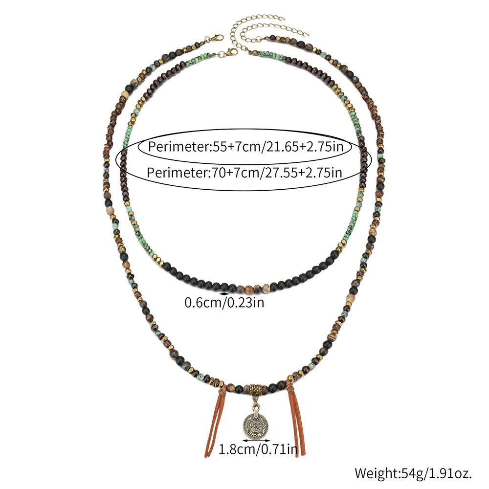 Men's Stacked African Stone Beaded Necklace Set Layered Bohemian Necklace
