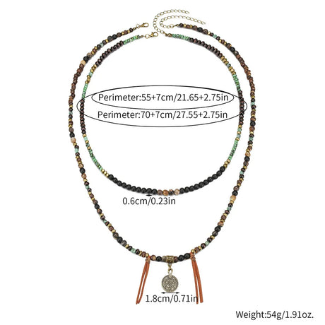 Men's Stacked African Stone Beaded Necklace Set Layered Bohemian Necklace