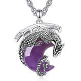 Dragon Crescent Moon Natural Amethyst Crystal Necklace Pendant