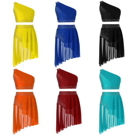 Girls Dance One Shoulder Crop Top Wrap Tutu Skirt Set