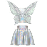 Festival Fairy Cosplay Costume Sleeveless Crop Top, High Waist Flared Skirt And Butterfly Wings Set