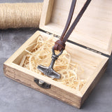 Thor's Hammer Norse Viking Stainless Steel Pendant Necklace For Men with Wooden Gift Box