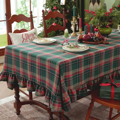 Christmas Plaid Ruffled Tablecloth Round and Rectangle Table Decoration