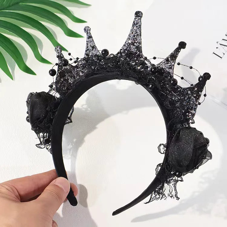 Gothic Black Rose Lace Crown Victorian Photo Shoot Costume Cosplay
