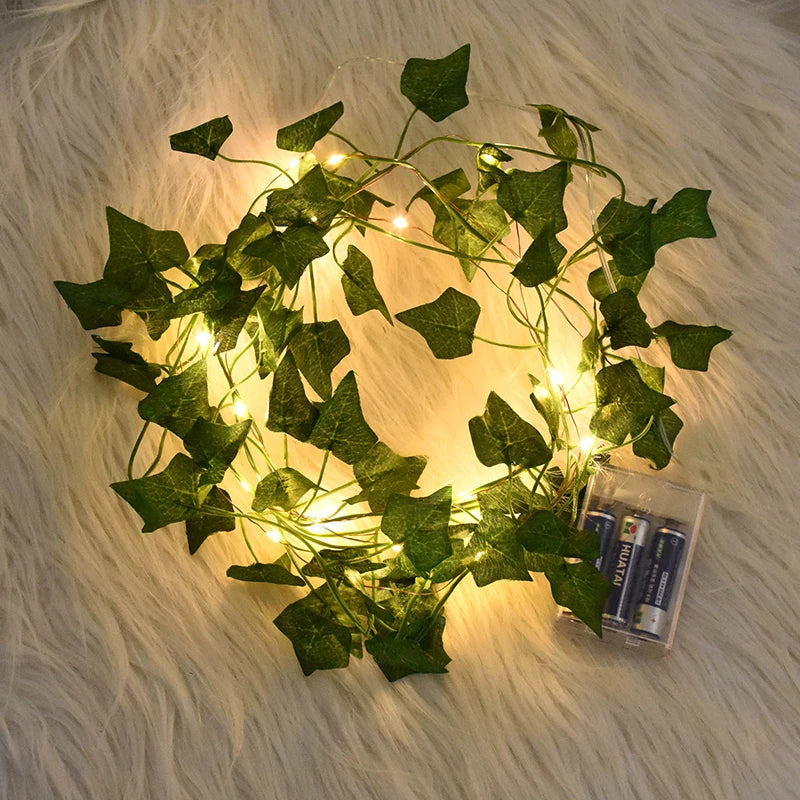 2/5/10M Silk Leaves Fake Creeper Green Leaf Ivy Vine LED String Lights Artificial Plants Decor