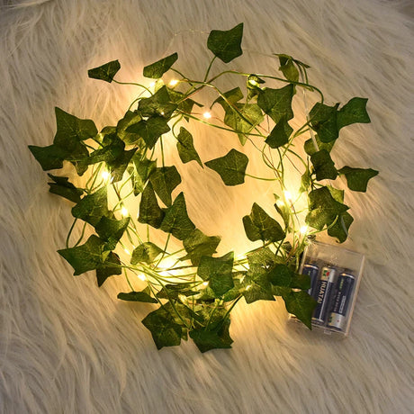 2/5/10M Silk Leaves Fake Creeper Green Leaf Ivy Vine LED String Lights Artificial Plants Decor
