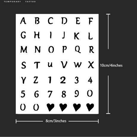 Letters and Numbers Temporary Tattoo