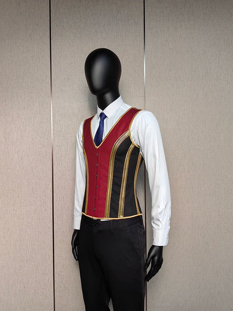 Vintage Circus Men's Boned Waistcoat Corset Vest Lace Up Burlesque Performance Stage Costume