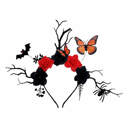 Halloween Headpiece Branches Roses Butterflies Bats Spider