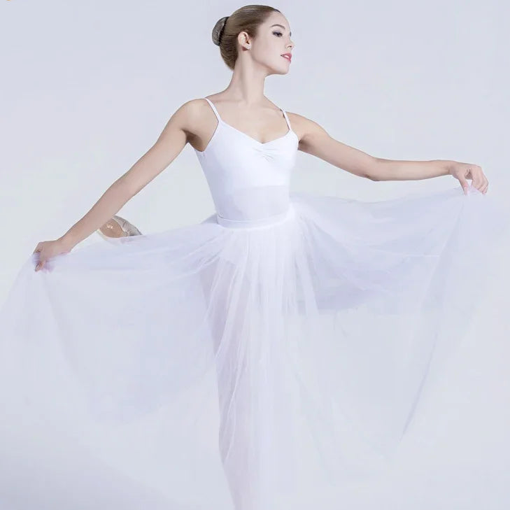 Black/White Ballet Long Mesh Ballet Skirt Two-layer Big Swing Ballerina Teacher Practice Dance Wear