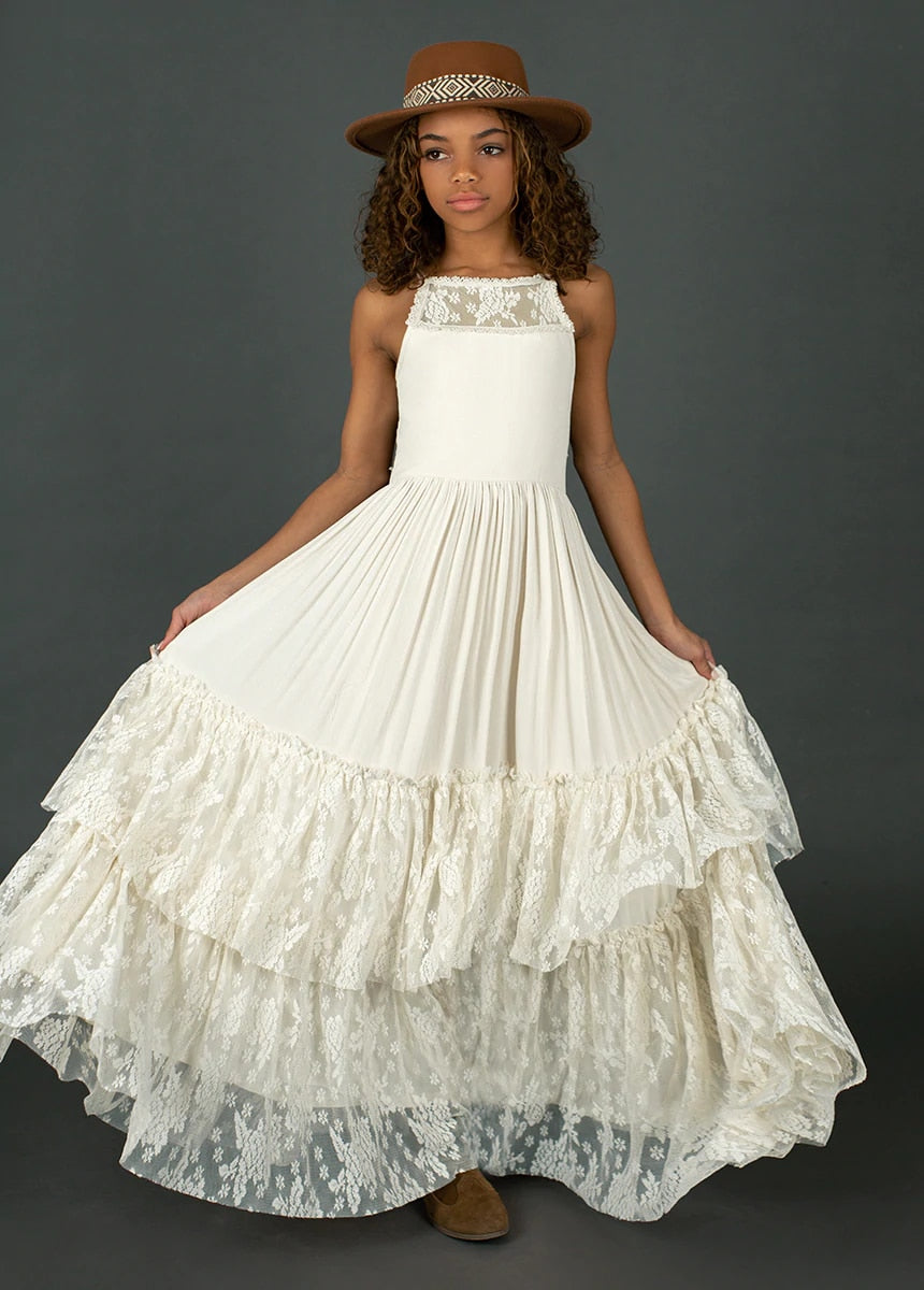 Girls Maxi Lace Chiffon Photoshoot Dresses For 3-15 Years