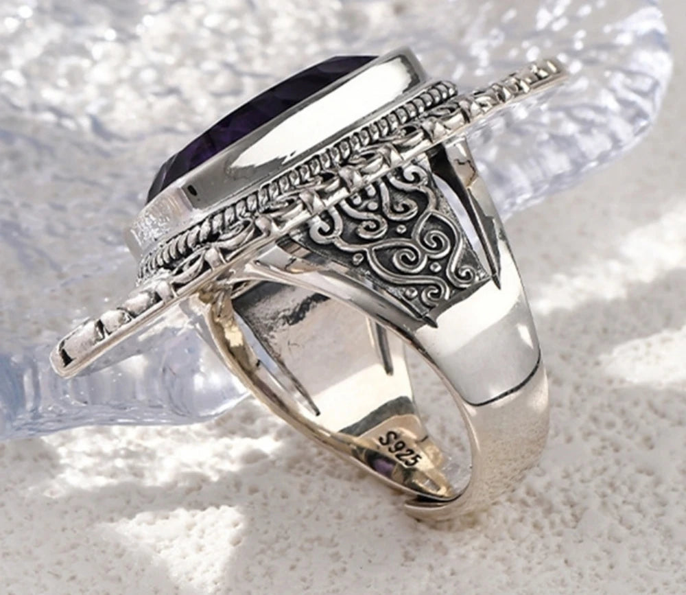 The Gypsy's Lantern S925 Sterling Silver Rings Natural Amethyst Yellow Crystal