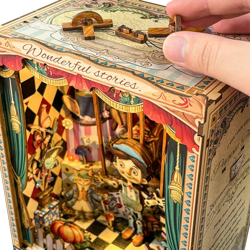 Puppet Theatre DIY Wooden Book Nook Miniatures Kits Bookshelf Decor Crafts