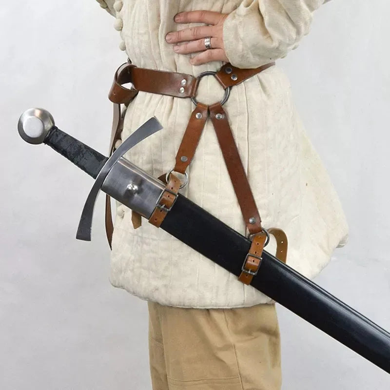 Medieval Sword Belt Sheath PU Leather Scabbard Larp Rapier Katana Holder Cosplay Props
