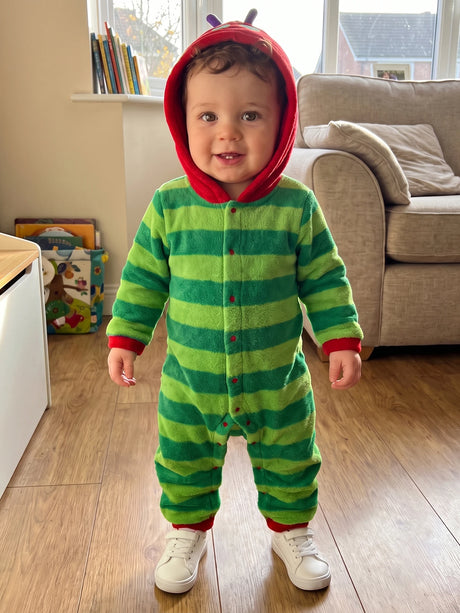Hungry Caterpillar Baby Boys Girls Fall Winter Romper Long Sleeve Plush Costume Fleece Long Sleeve Hooded Jumpsuit