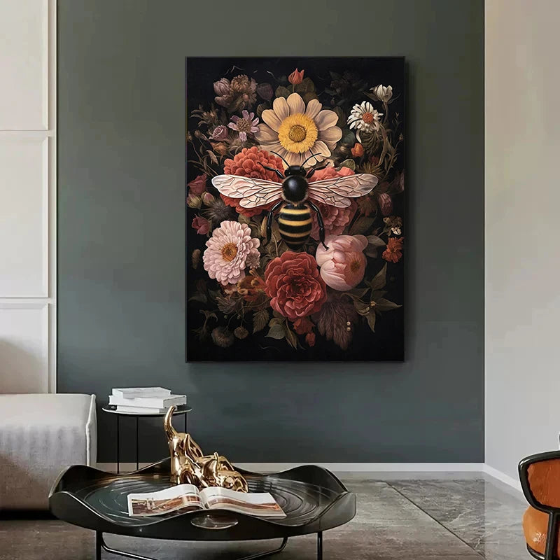 Wild Flower Bumblebee Canvas Prints Dark Academia Wall Art