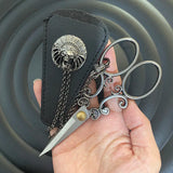 5.1inch Stainless Steel Embroidery Scissors with Chain Leather Cover