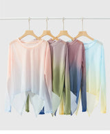 Gradient Gauze Top Dance Practice Top Thumb Finger Hole Long Sleeve Dancewear
