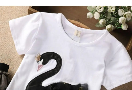 Swan T-Shirt+Sequin Skirts 2Pcs Baby Girls Clothing Sets Cotton Outfits