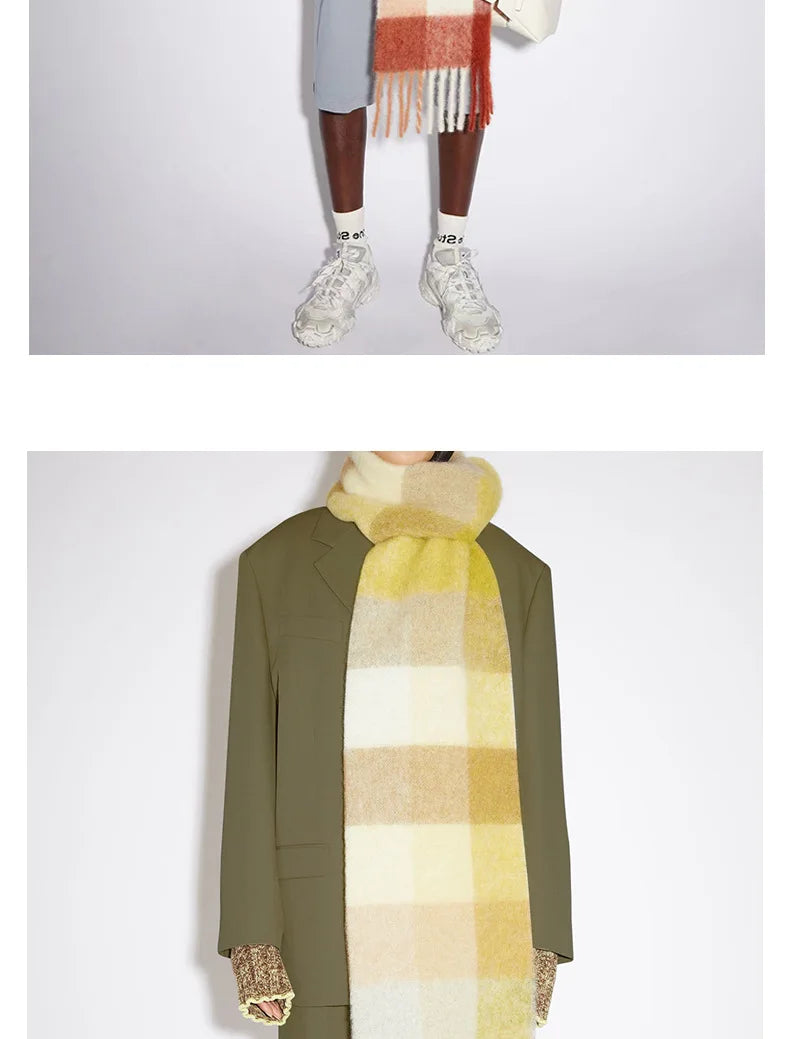 Colour Blocks Autumn Winter Plaid Scarves Imitation Cashmere Mohair