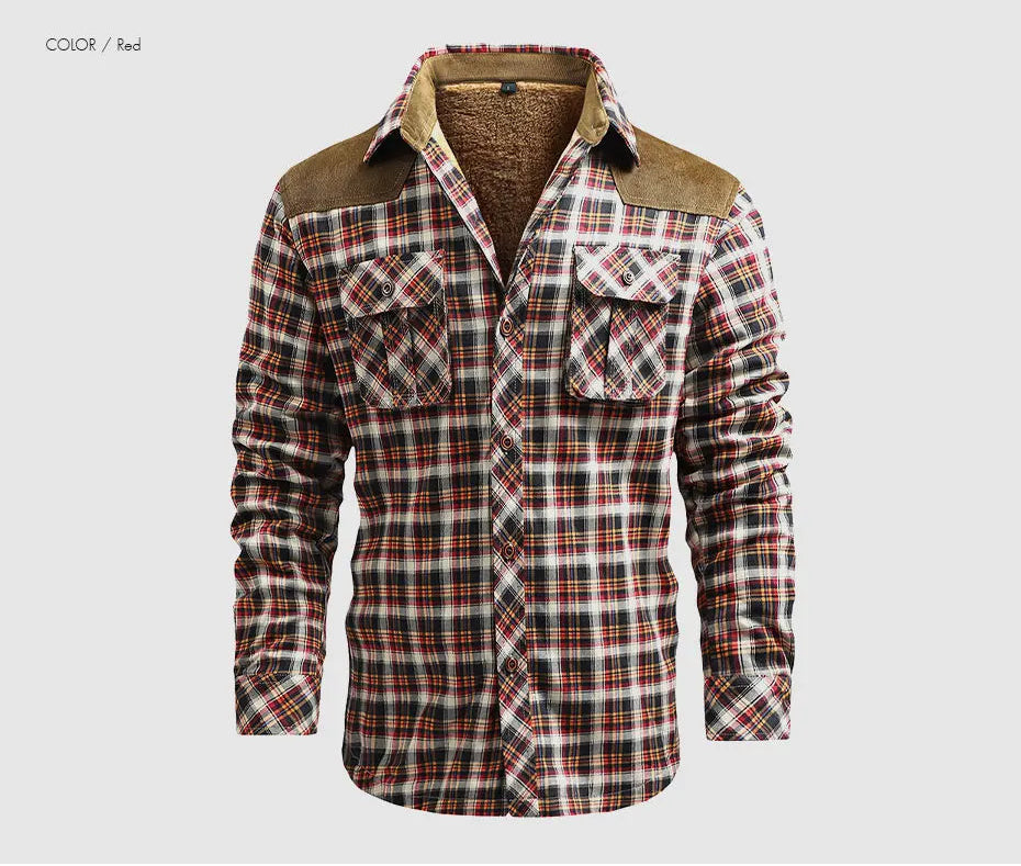Woodsman Cotton Plaid Jacket Warm Winter Corduroy Patchwork Shirts Fleece Lined