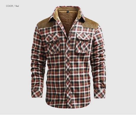 Woodsman Cotton Plaid Jacket Warm Winter Corduroy Patchwork Shirts Fleece Lined